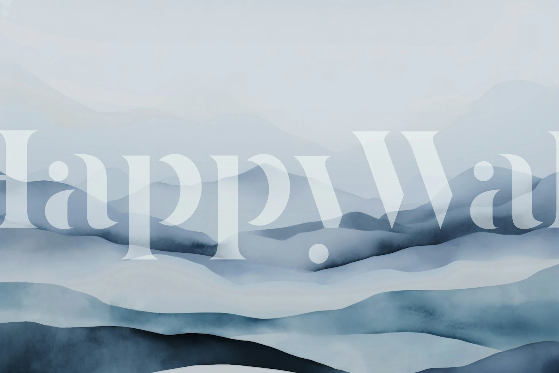 Mist-covered mountains in soft blue tones wallpaper