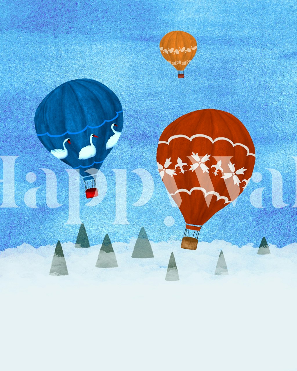 Papel de parede com balões de ar quente em um quarto