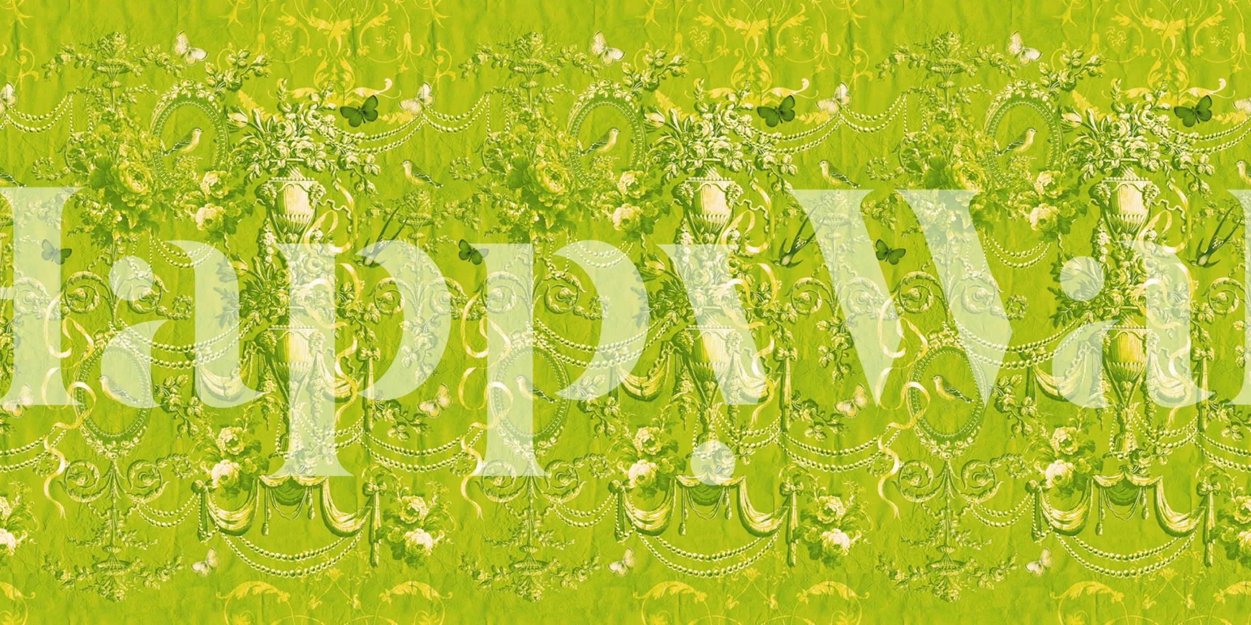 Floral motifs in lime green with intricate detailing wallpaper