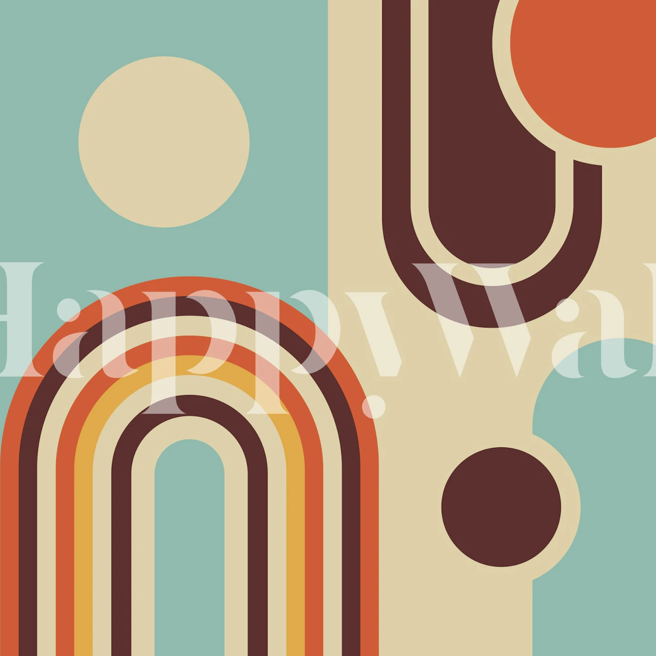 Retro abstract colorful wallpaper with arches and circles in warm tones