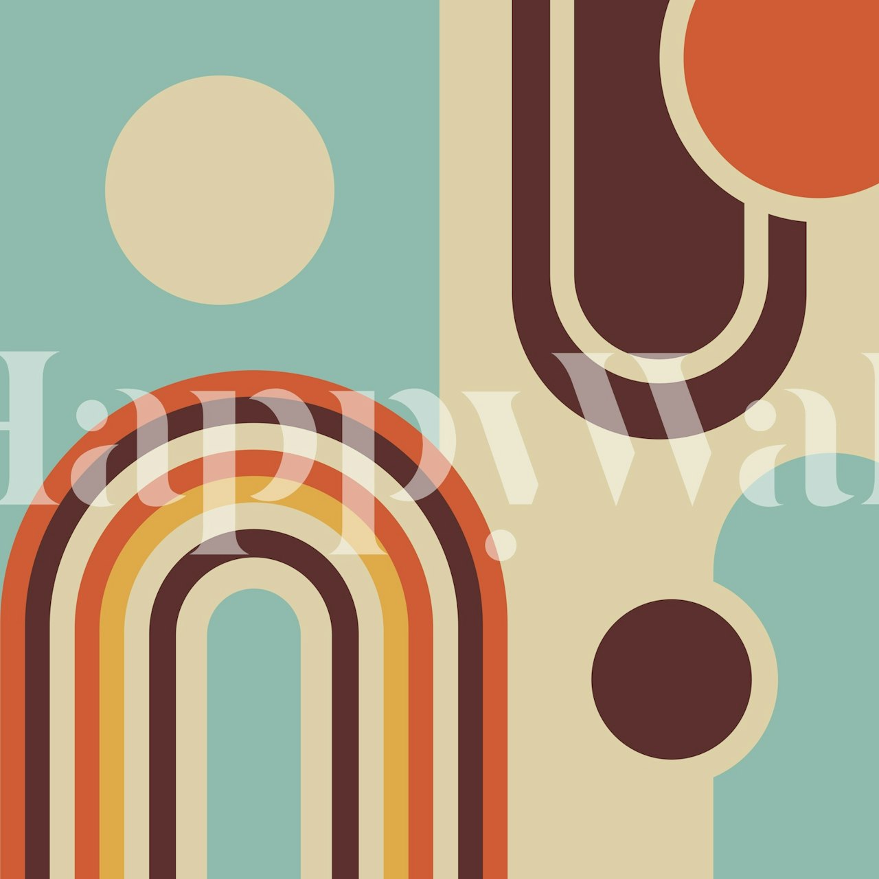 Retro abstract colorful wallpaper with arches and circles in warm tones