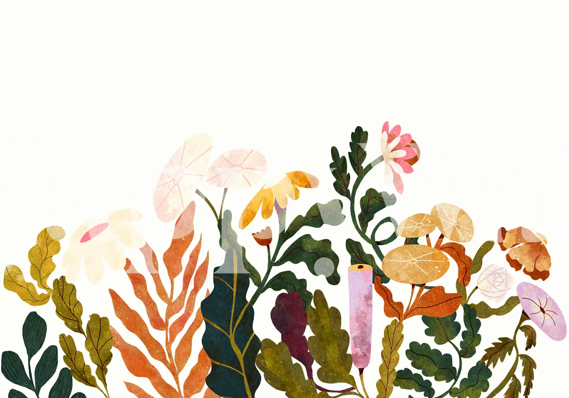 Vibrant leafy blooms wallpaper in a room