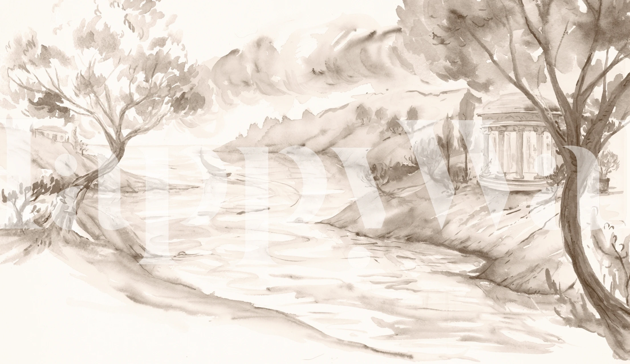 Classical river landscape wallpaper i ett rum