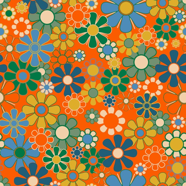 Groovy Flowers Retro Garden Floral Pattern