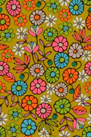 Pick A Posy Retro Boho Flowers Bright Mustard tapetit