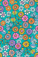 Pick A Posy Retro Boho Flowers Spring Aqua tapetit
