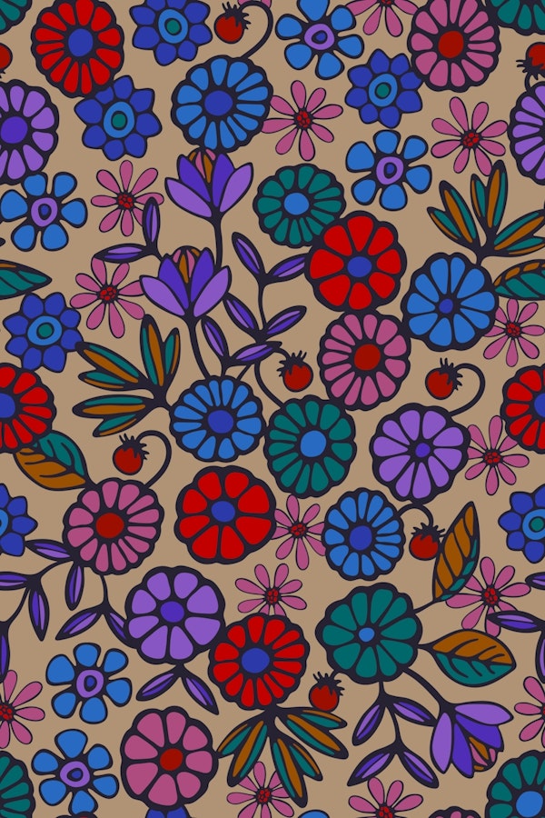 Pick A Posy Retro Boho Flowers Moody Beige