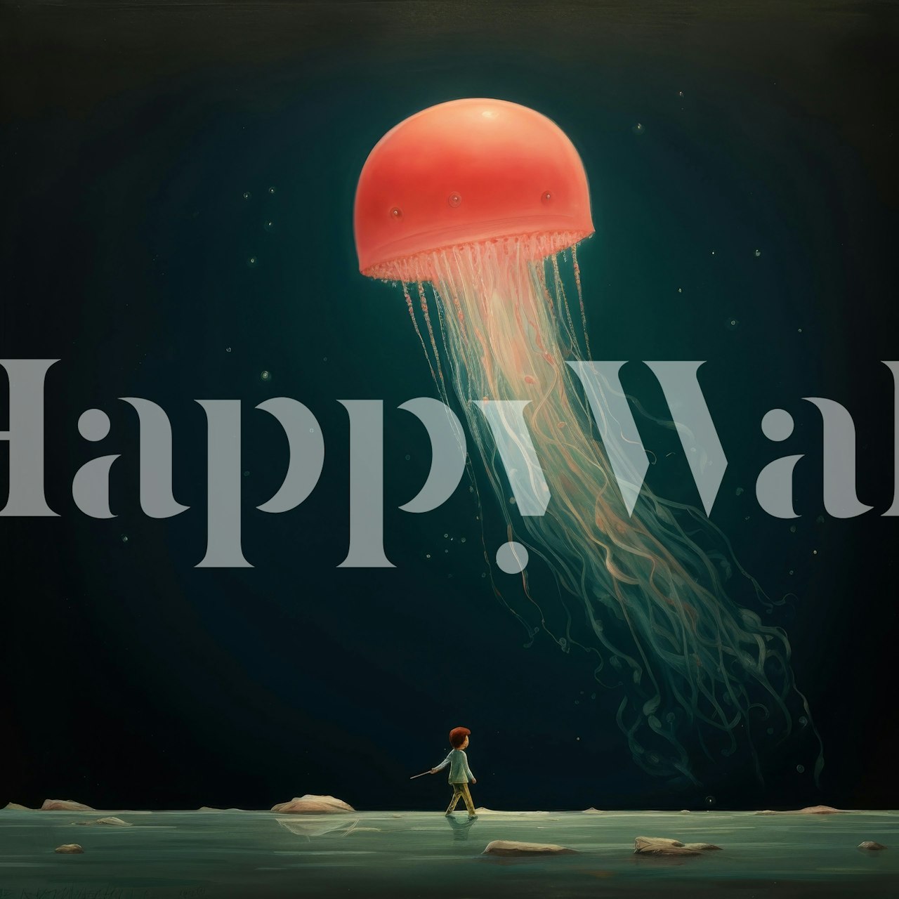 Minimal Jellyfish Glow wallpaper displayed in a room