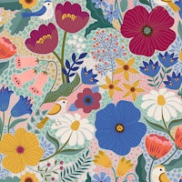 Maxi Summer floral with birds - plum and blue wallpaper