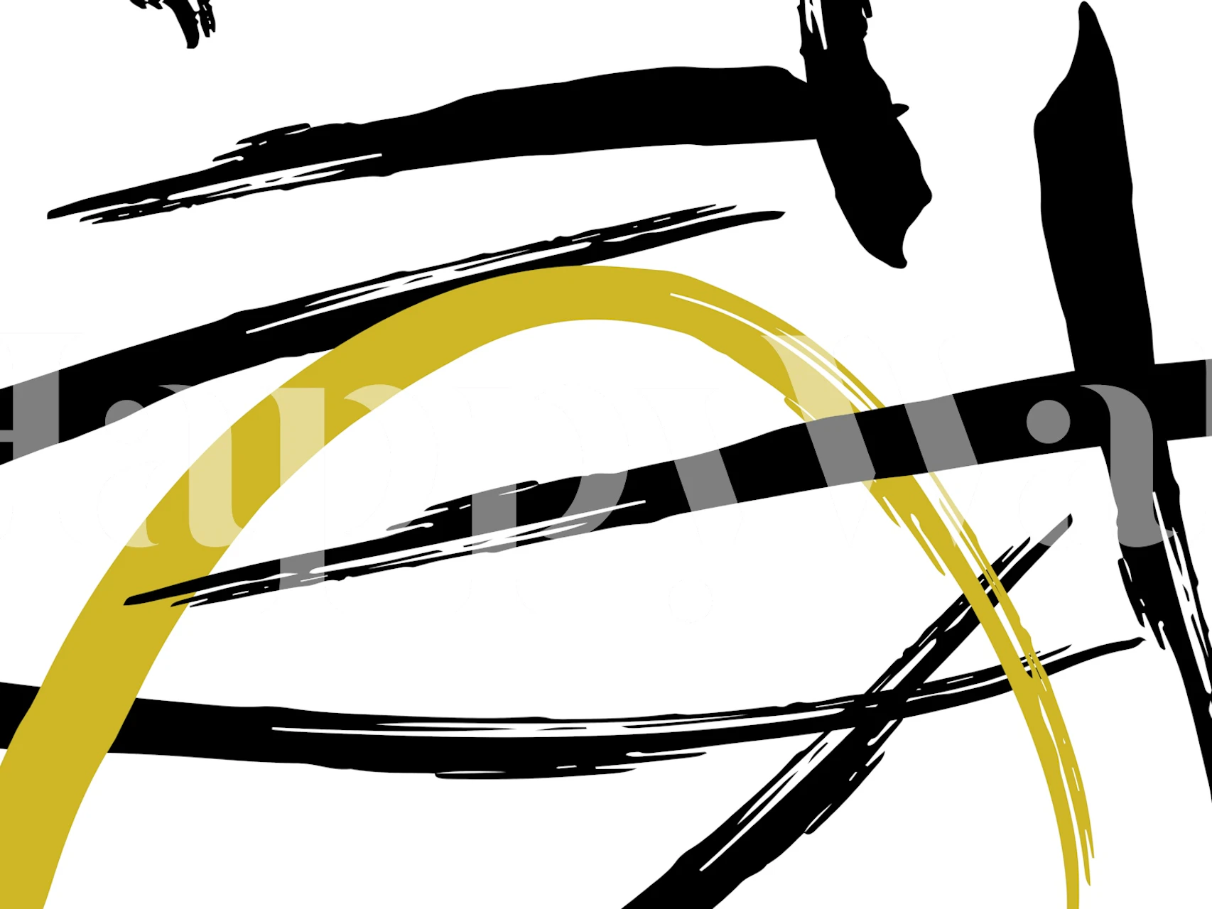Abstract black and yellow strokes wallpaper in a room