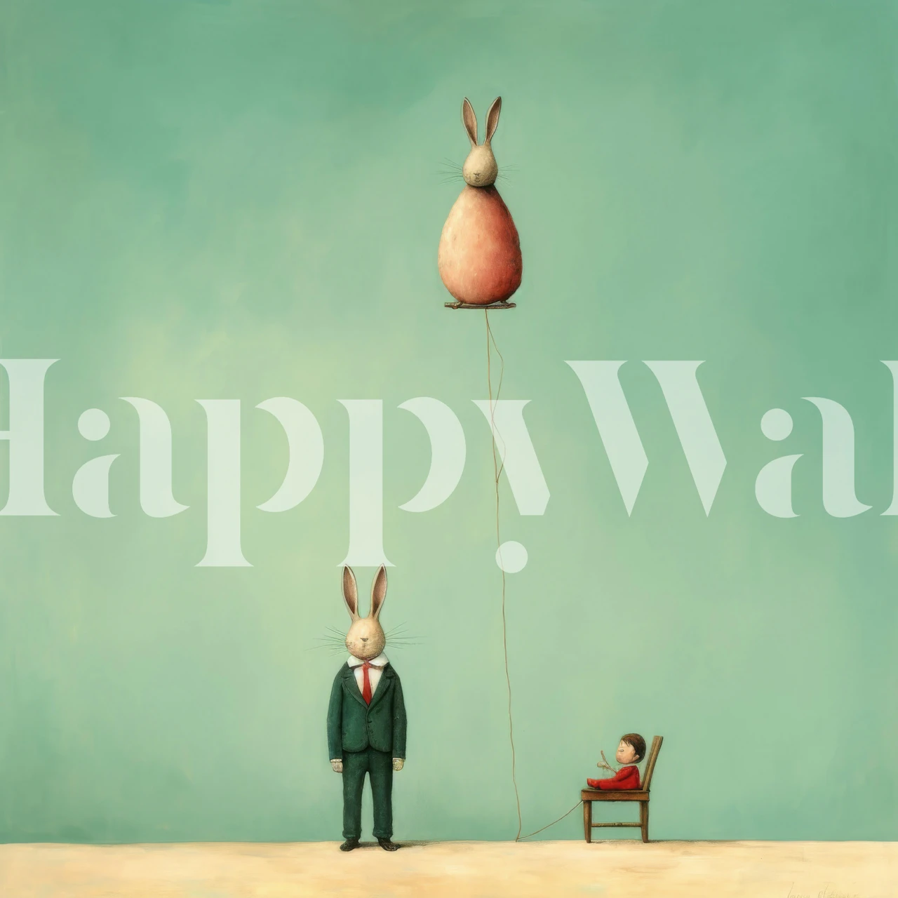 Whimsical rabbit illustration in pastel colors wallpaper