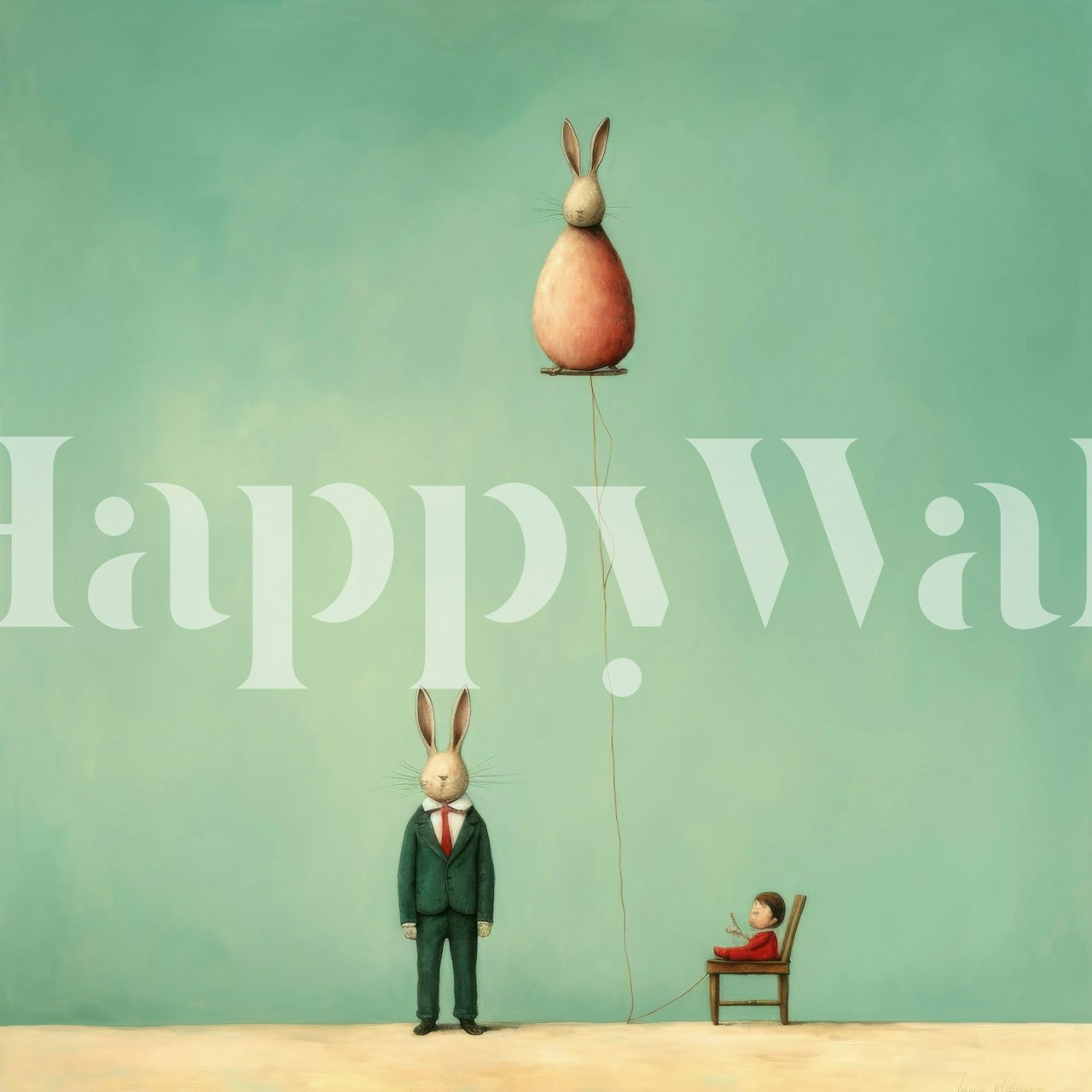 Whimsical rabbit illustration in pastel colors wallpaper