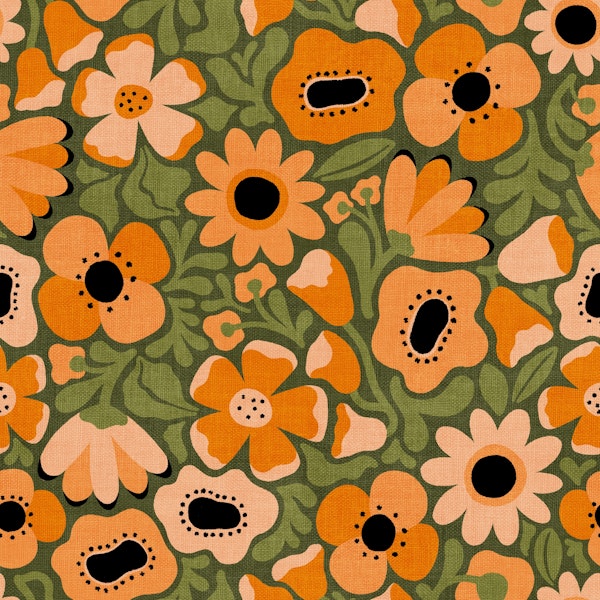 Mid Mod Meadow in Orange on Green