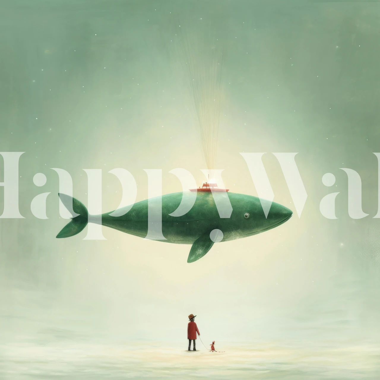 Whimsical whale illustration in soft colors wallpaper