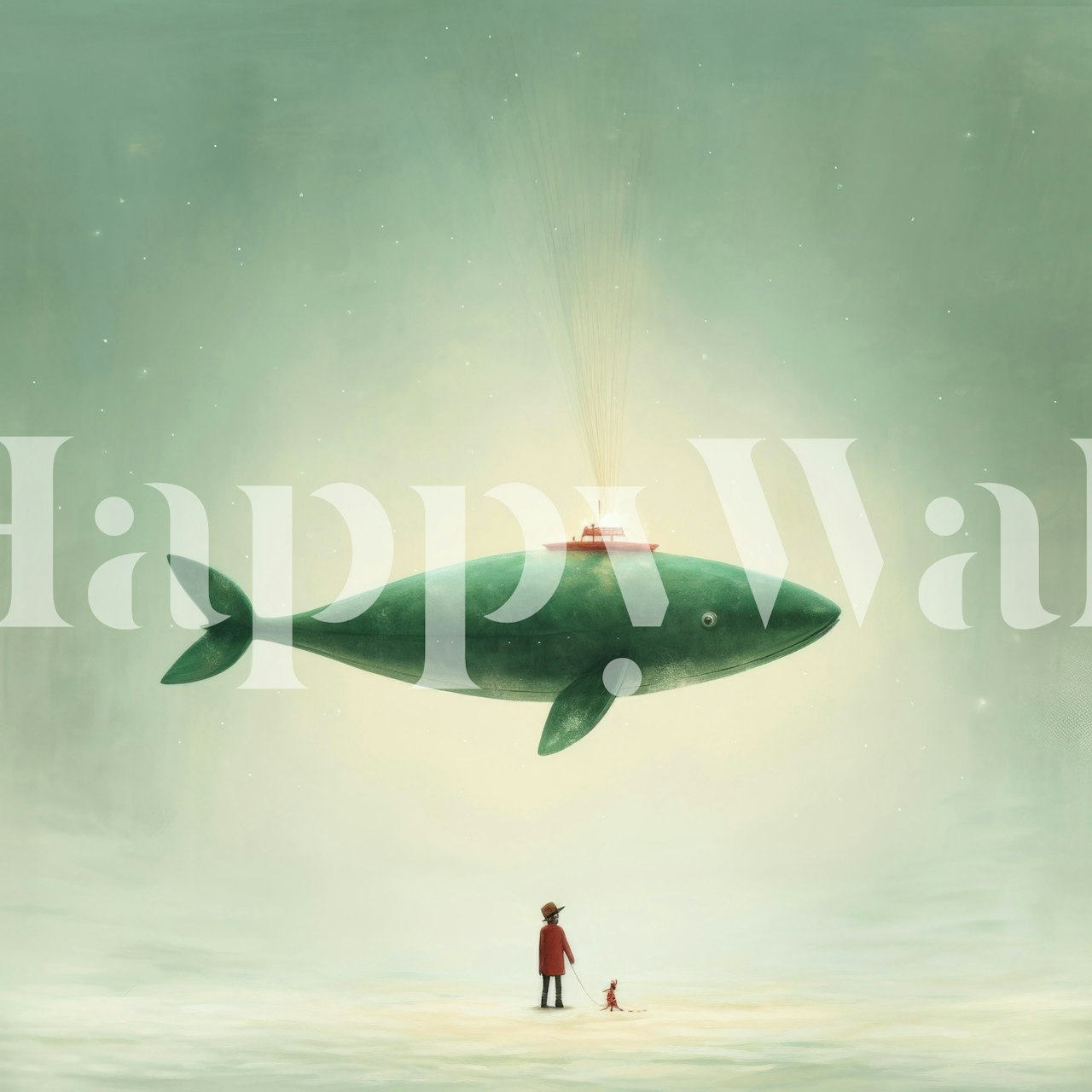 Whimsical whale illustration in soft colors wallpaper