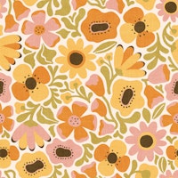 Mid Mod Meadow in Seventies Pink and Orange tapet