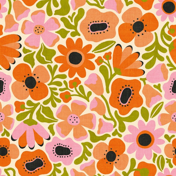 Mid Mod Meadow in Groovy Pink and Orange