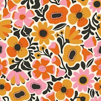 Mid Mod Meadow in Pink and Orange carta da parati