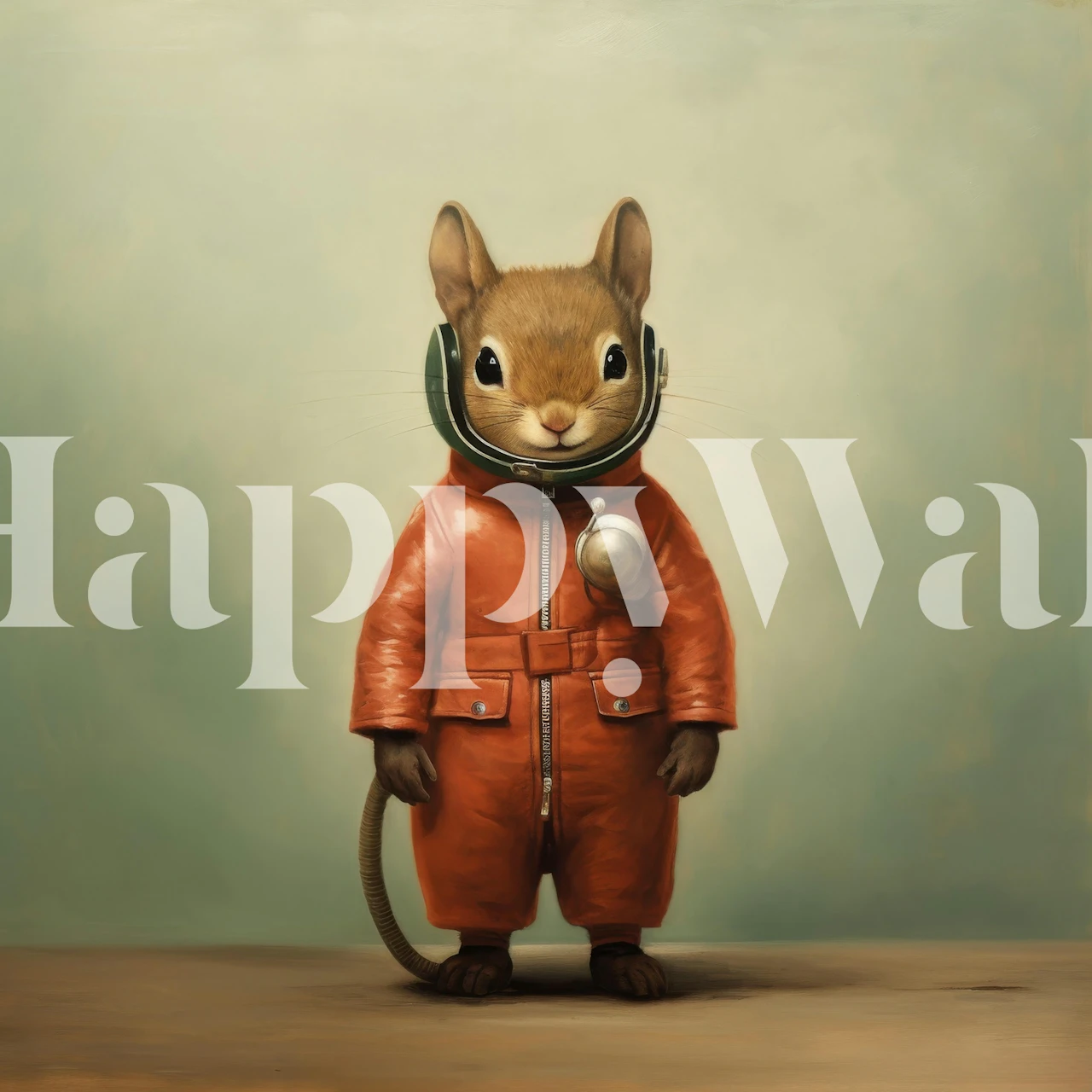 A cute squirrel in an orange jumpsuit and helmet, whimsical style wallpaper