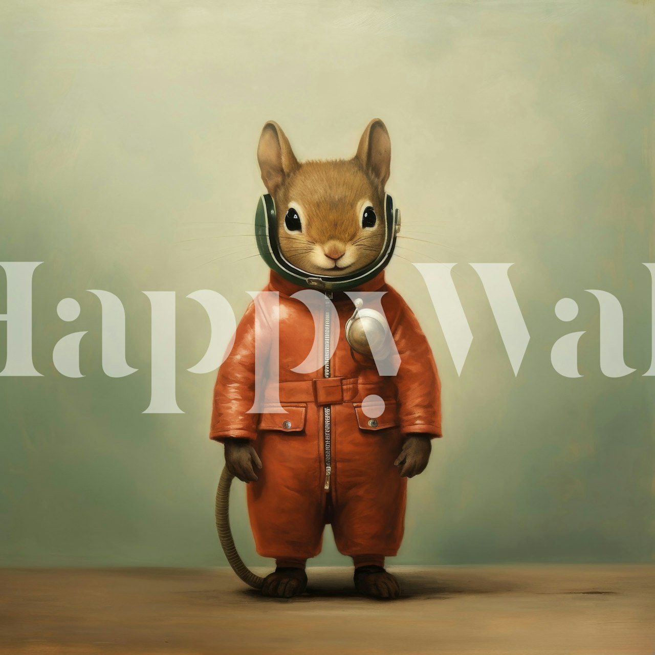 A cute squirrel in an orange jumpsuit and helmet, whimsical style wallpaper