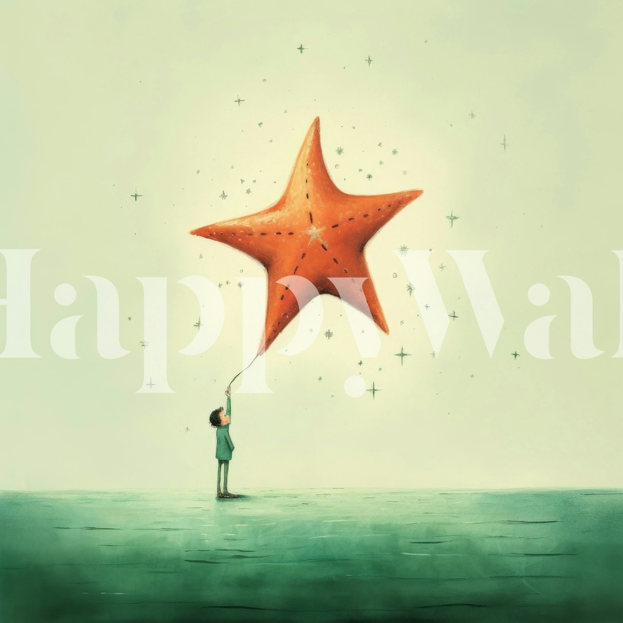 Minimal Starfish wallpaper in een kamer