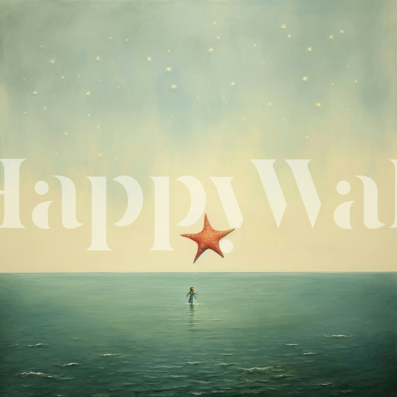 Minimalistische starfish wallpaper in een kamer