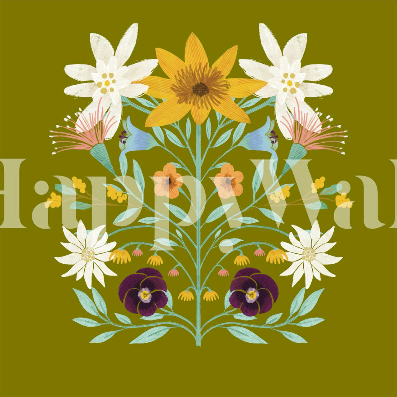 Charming Botanical Blooms Tapete in einem Raum