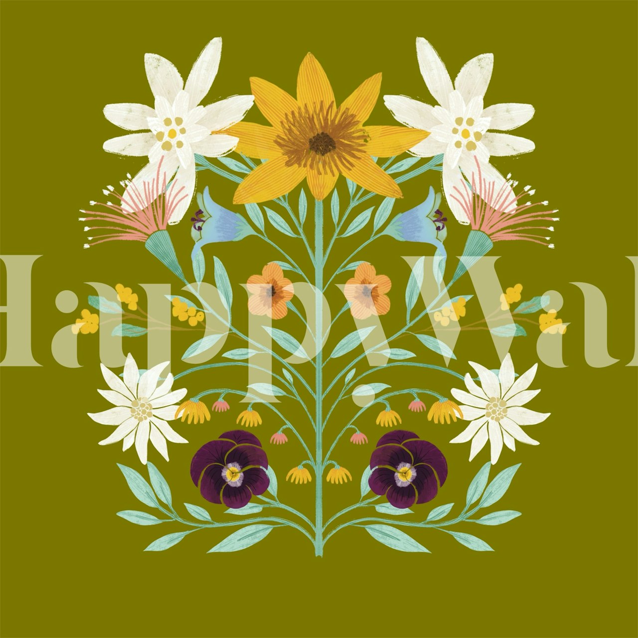 Charming Botanical Blooms wallpaper in a room