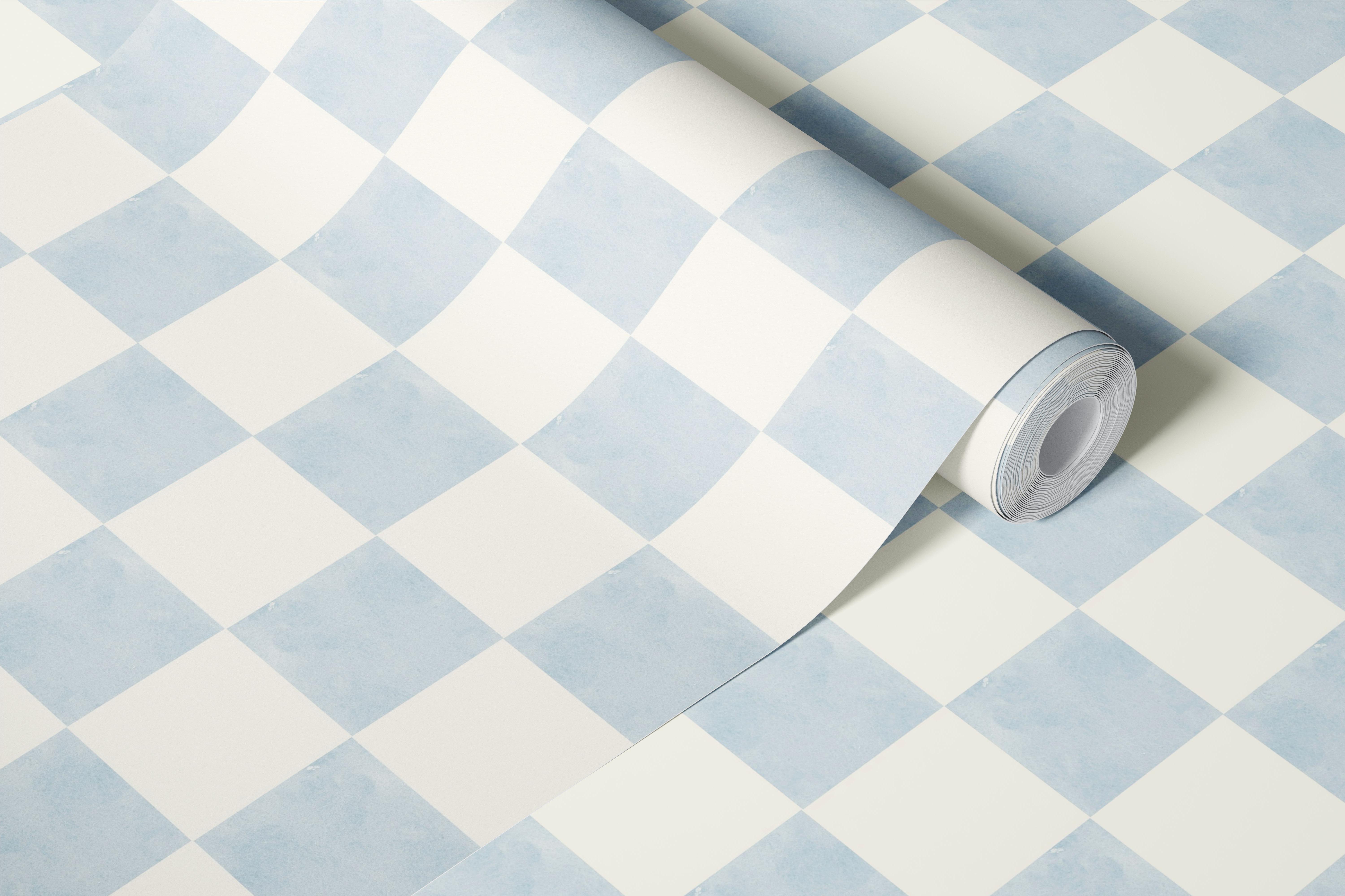 Soft blue and cream checkerboard pattern wallpaper