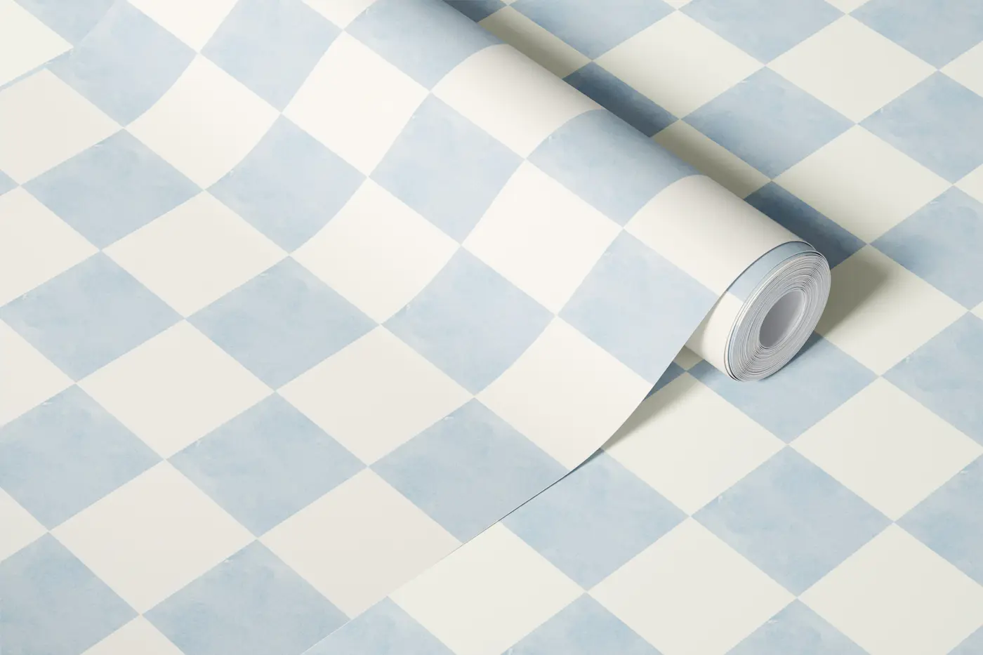 Watercolor Classic soft blue checkerboard M wallpaper roll