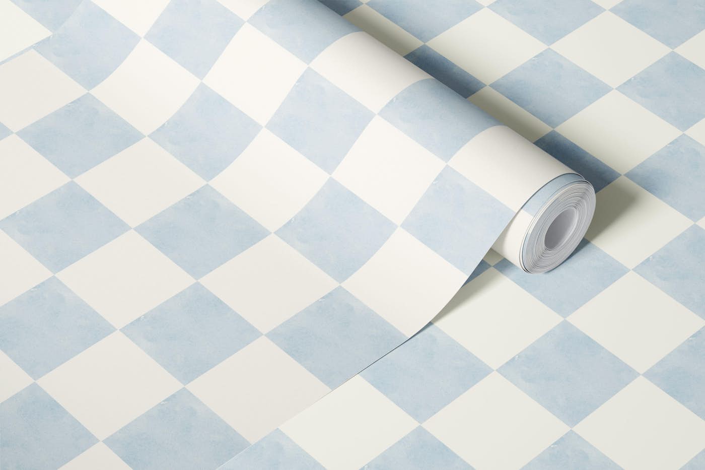 Watercolor Classic soft blue checkerboard wallpaper roll