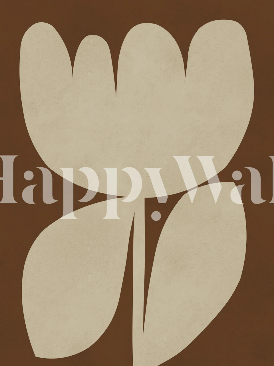 Beige botanical flower design with organic shapes on brown wallpaper.