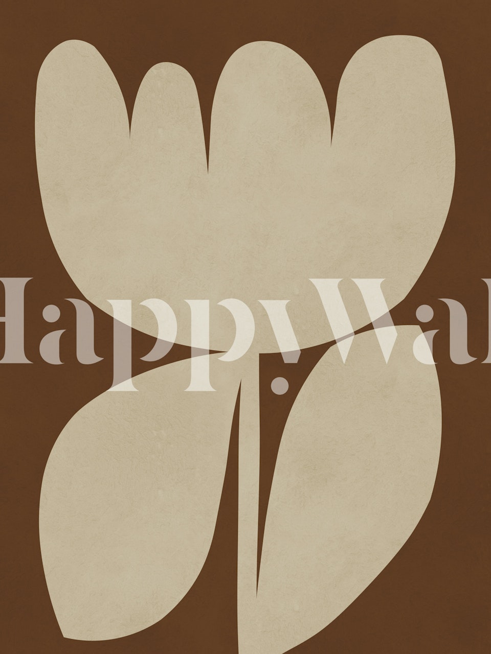 Beige botanical flower design with organic shapes on brown wallpaper.