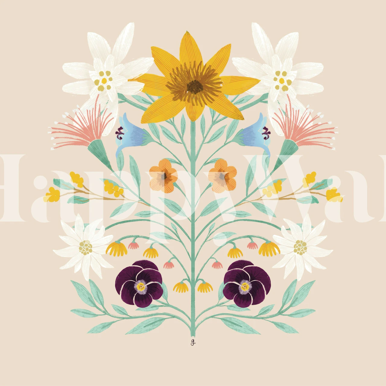 Colorful floral bouquet with yellow, pink, and white flowers wallpaper