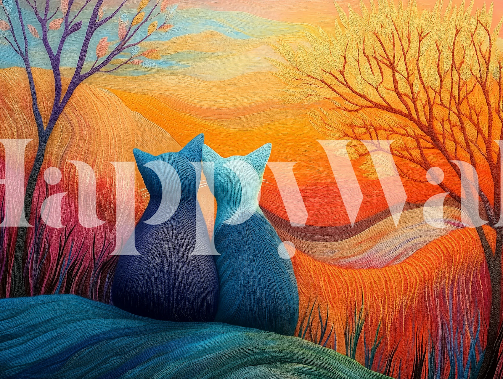 Carta da parati Sunset Cat Companions in una stanza