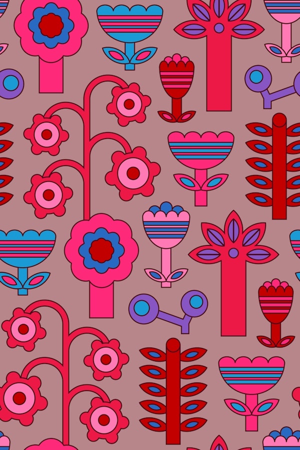 Magic Garden Fun Retro Flowers Cherry Red