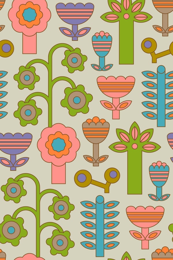 Magic Garden Fun Retro Flowers Warm Pastels