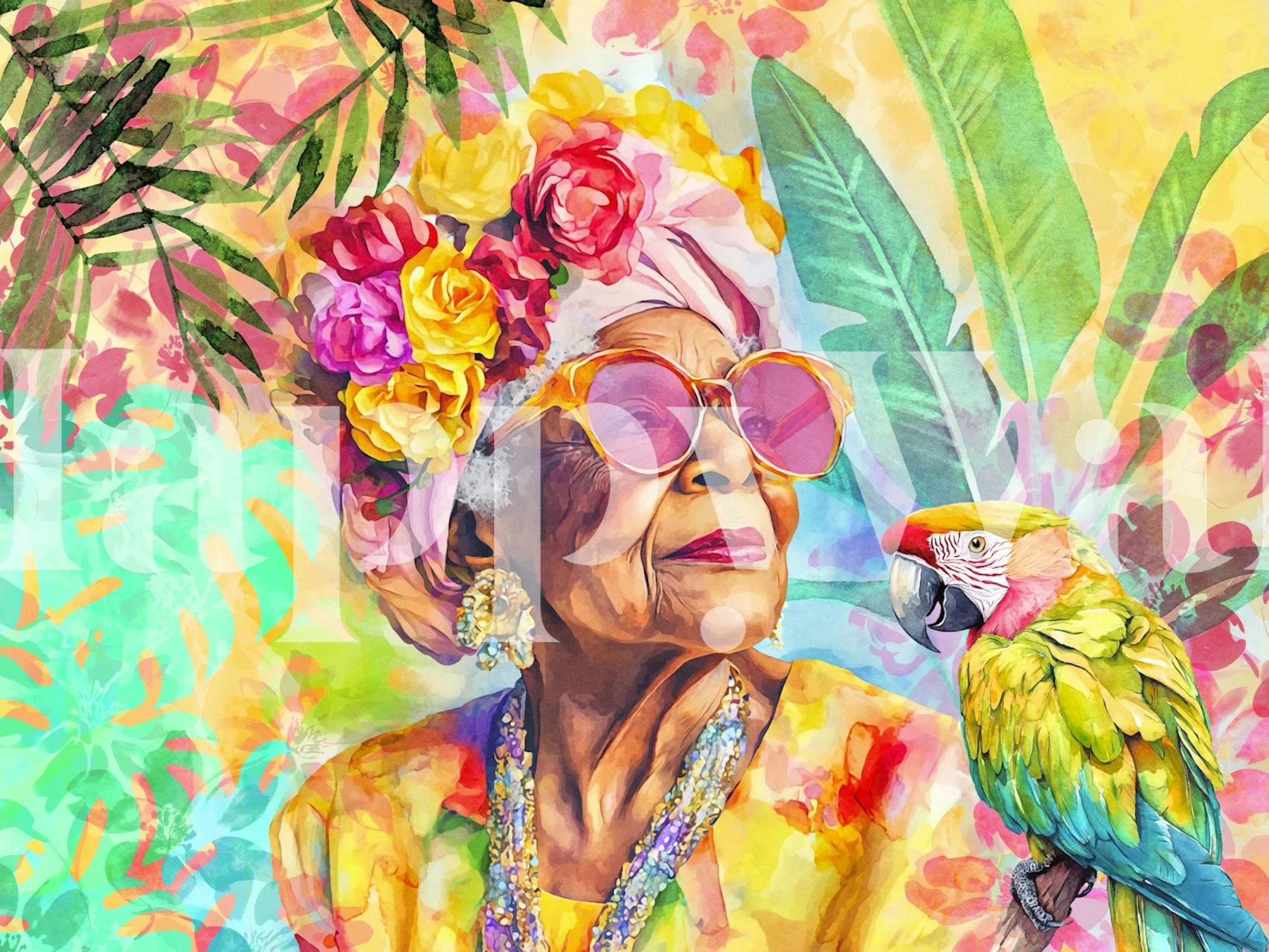 Tropical wallpaper com retratos vibrantes e cores