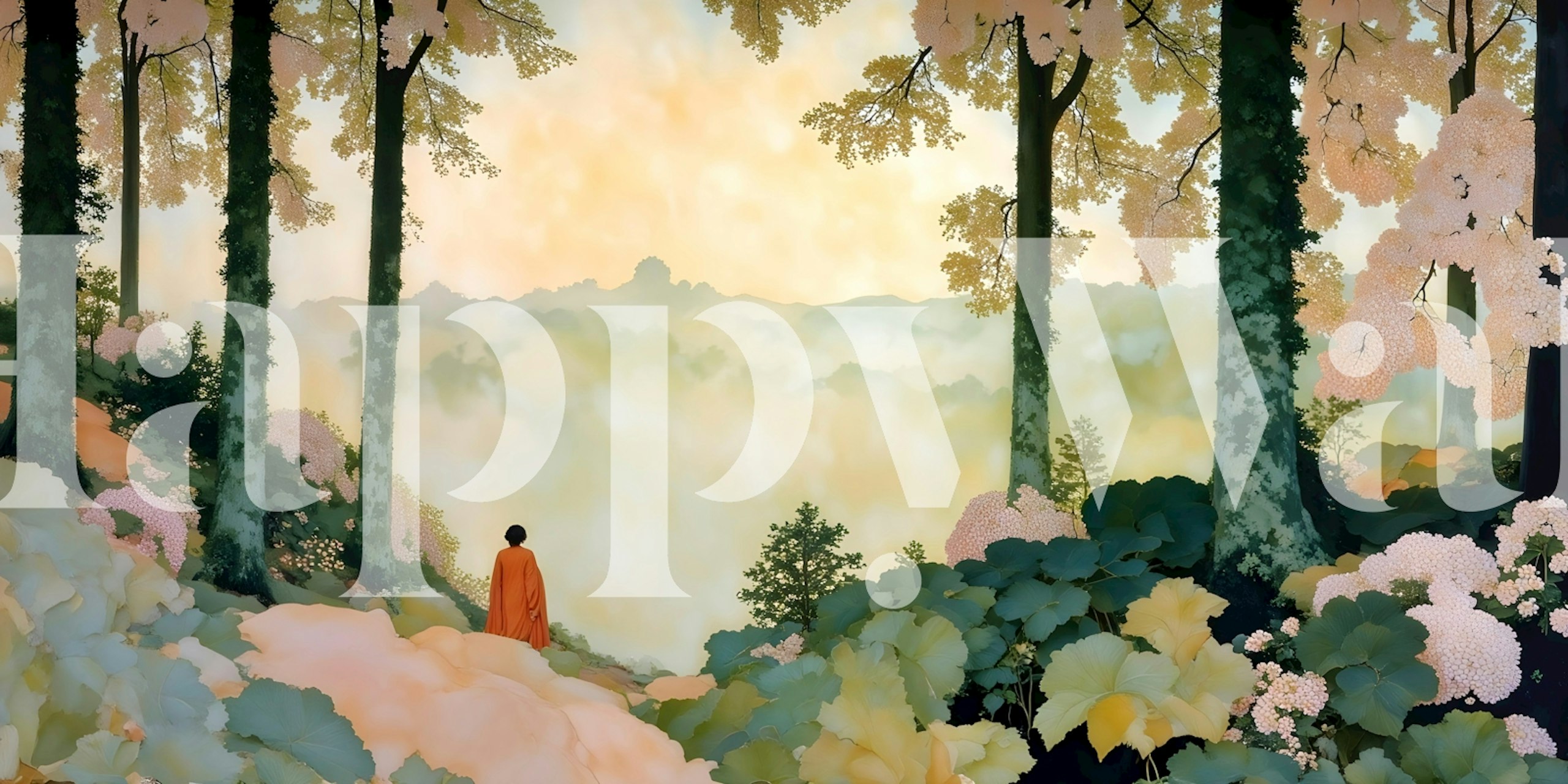 Serene forest wallpaper in a room