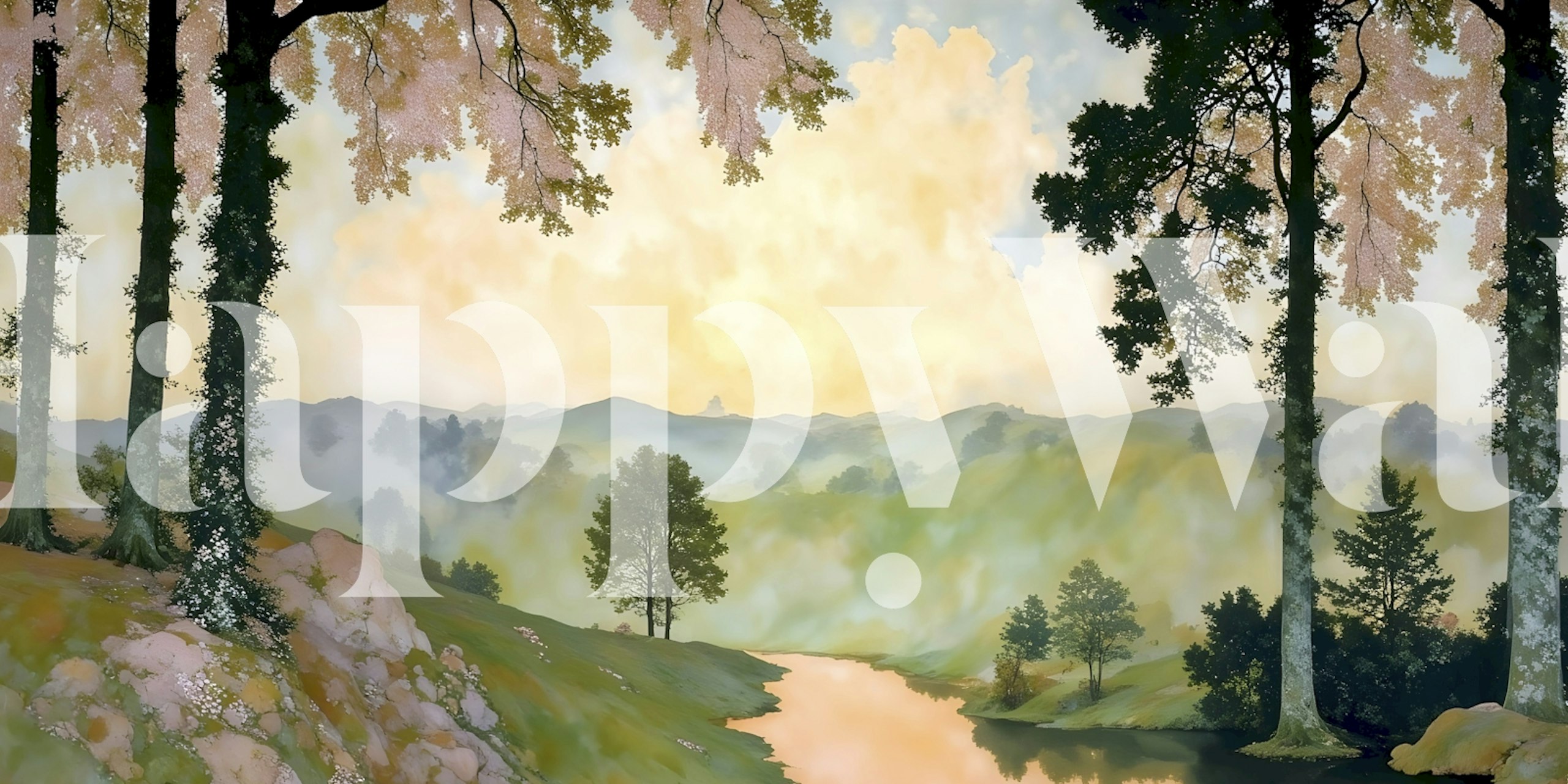 Paradise Forest Sunrise wallpaper in a room