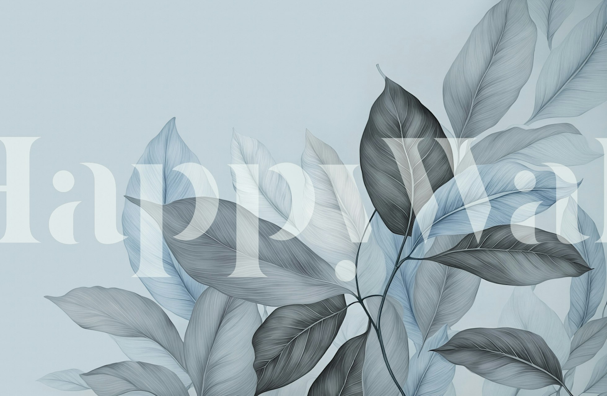 Soothing blue foliage wallpaper in a room