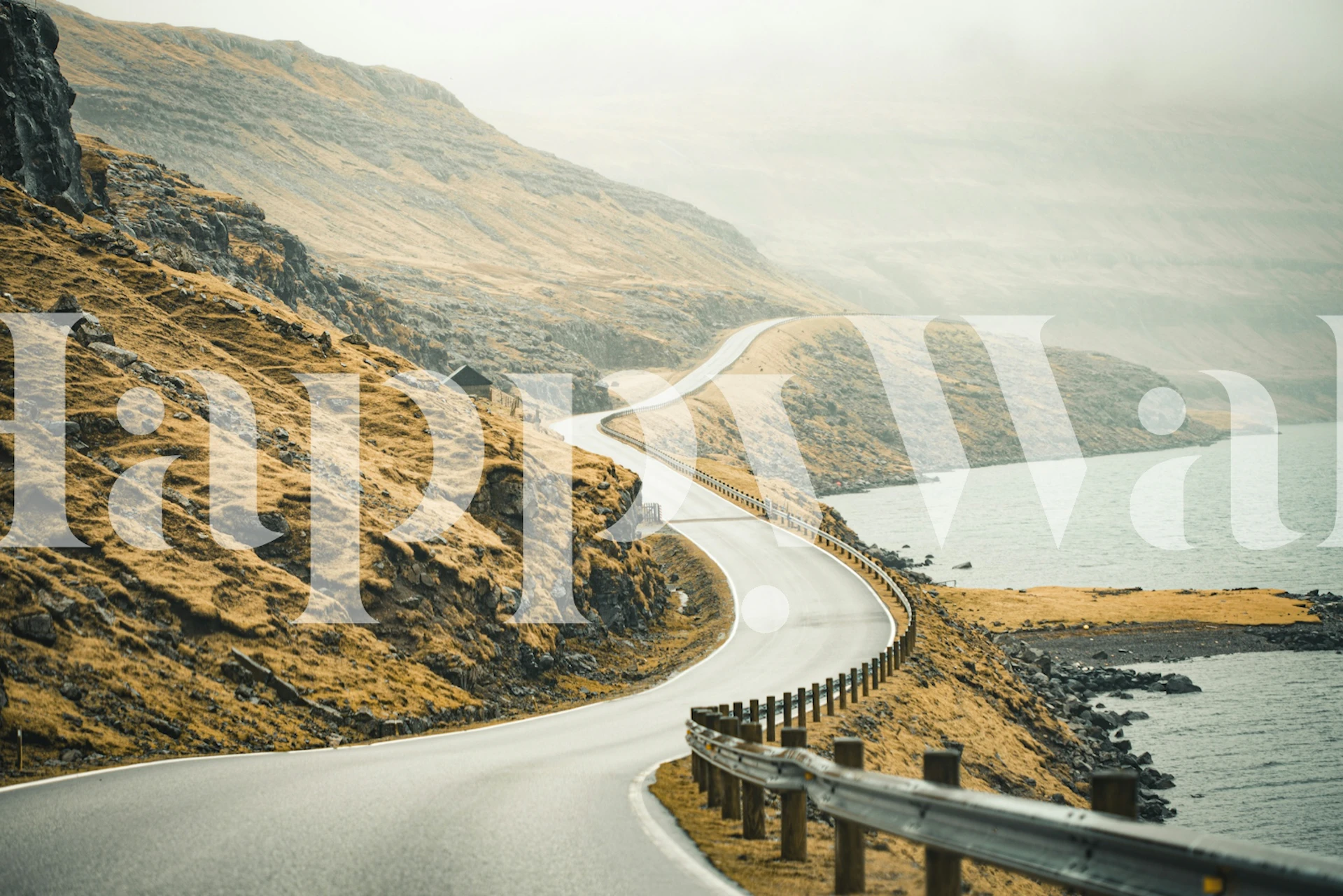 Misty road along the sea in a room