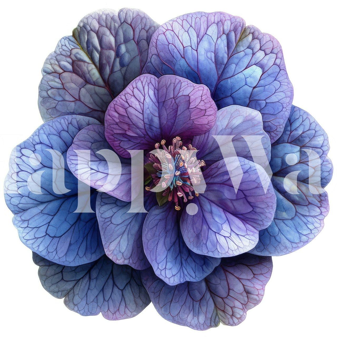 Blomstret tapetdesign i bløde lilla nuancer