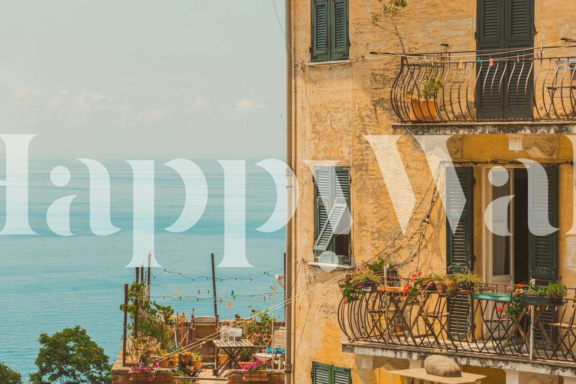 Coastal charm wallpaper in a bright room