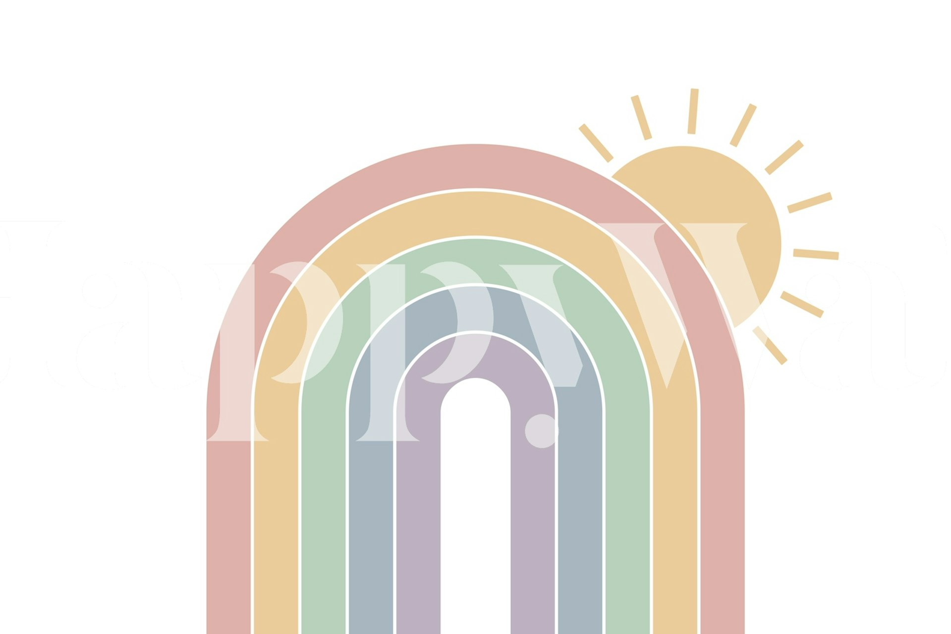 Pastel rainbow with sun wallpaper in soft colors