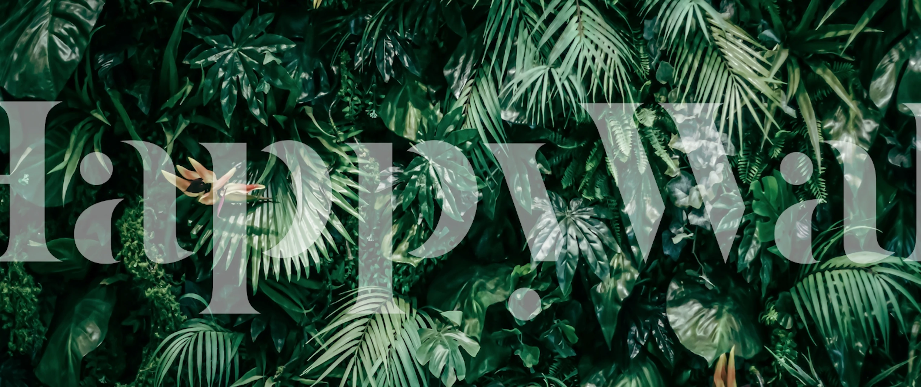 Tropical green foliage wallpaper with various leaf shapes