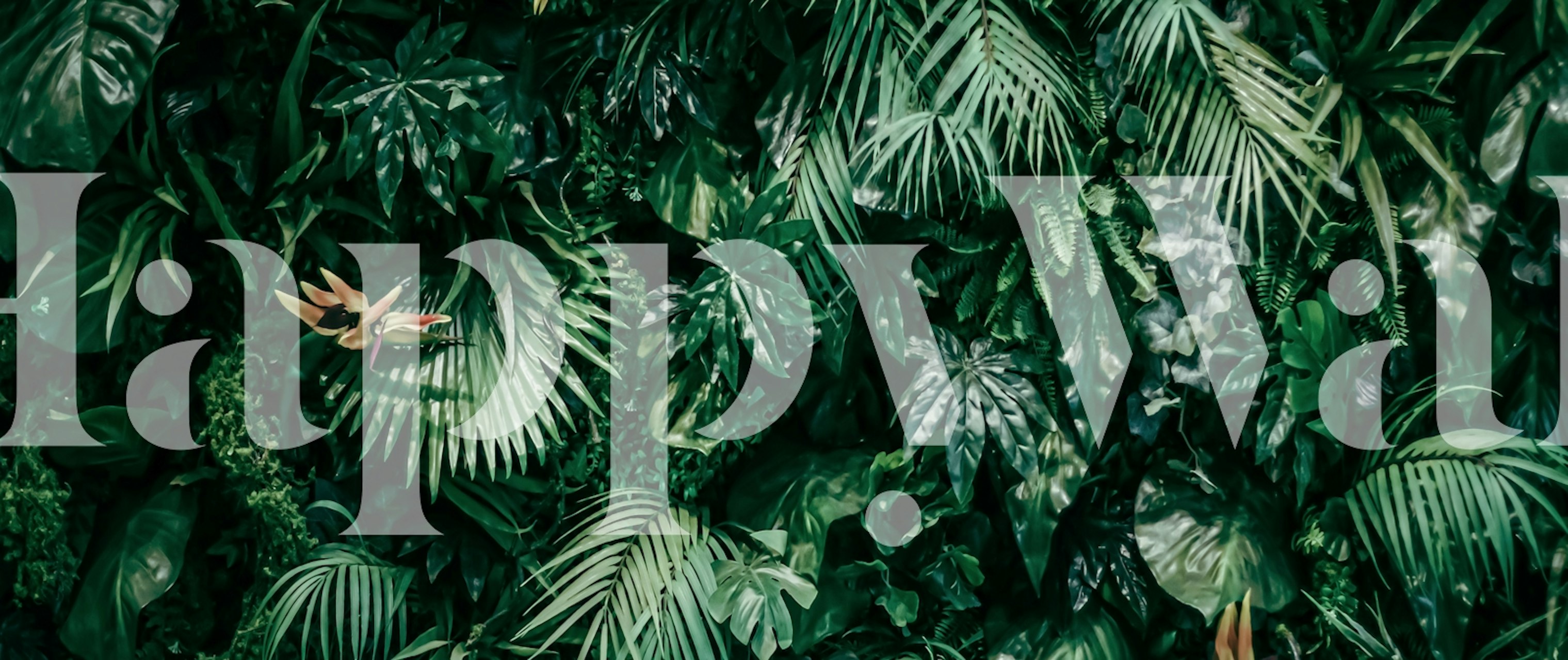 Tropical green foliage wallpaper with various leaf shapes