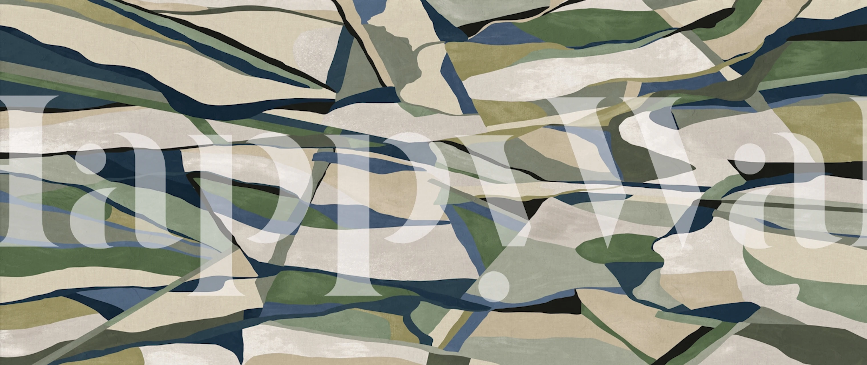 Abstract geometric patterns in beige, green, and blue wallpaper