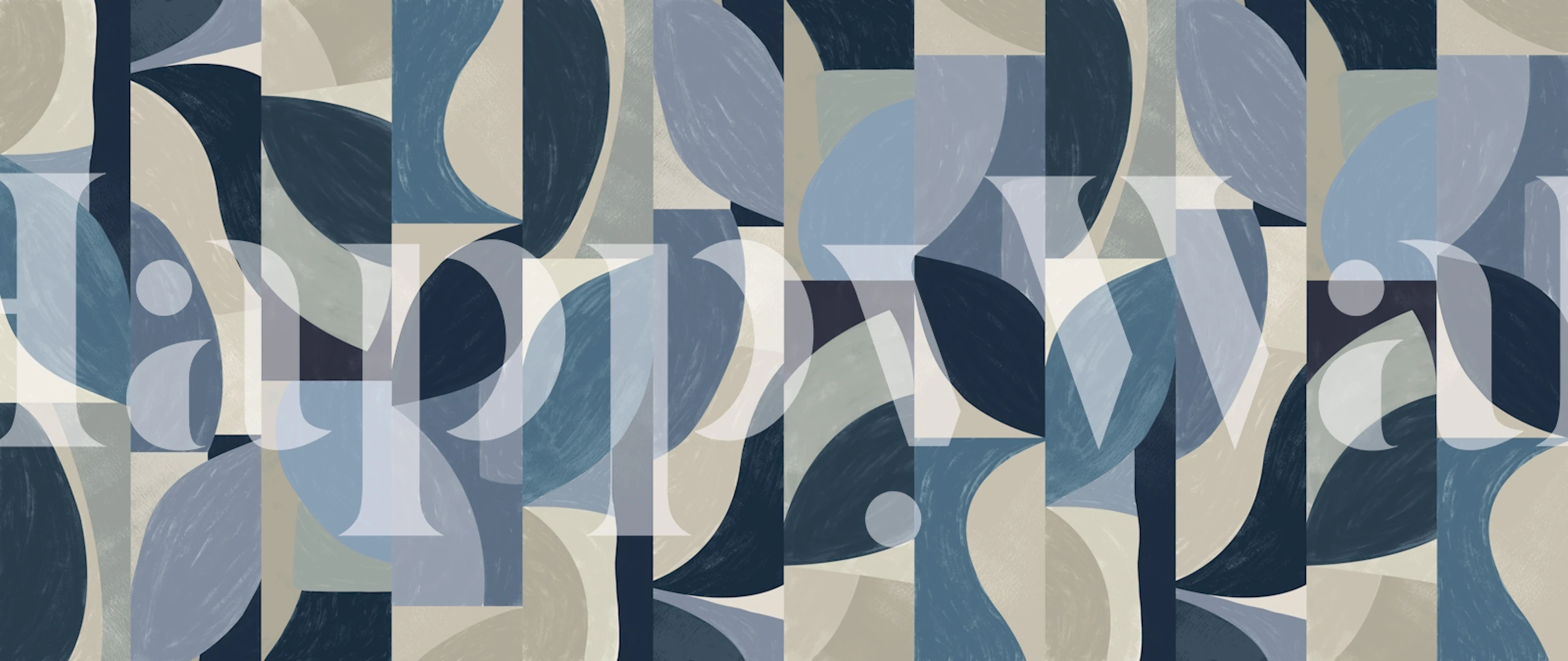 Colorful abstract blue leaves in geometric shapes wallpaper