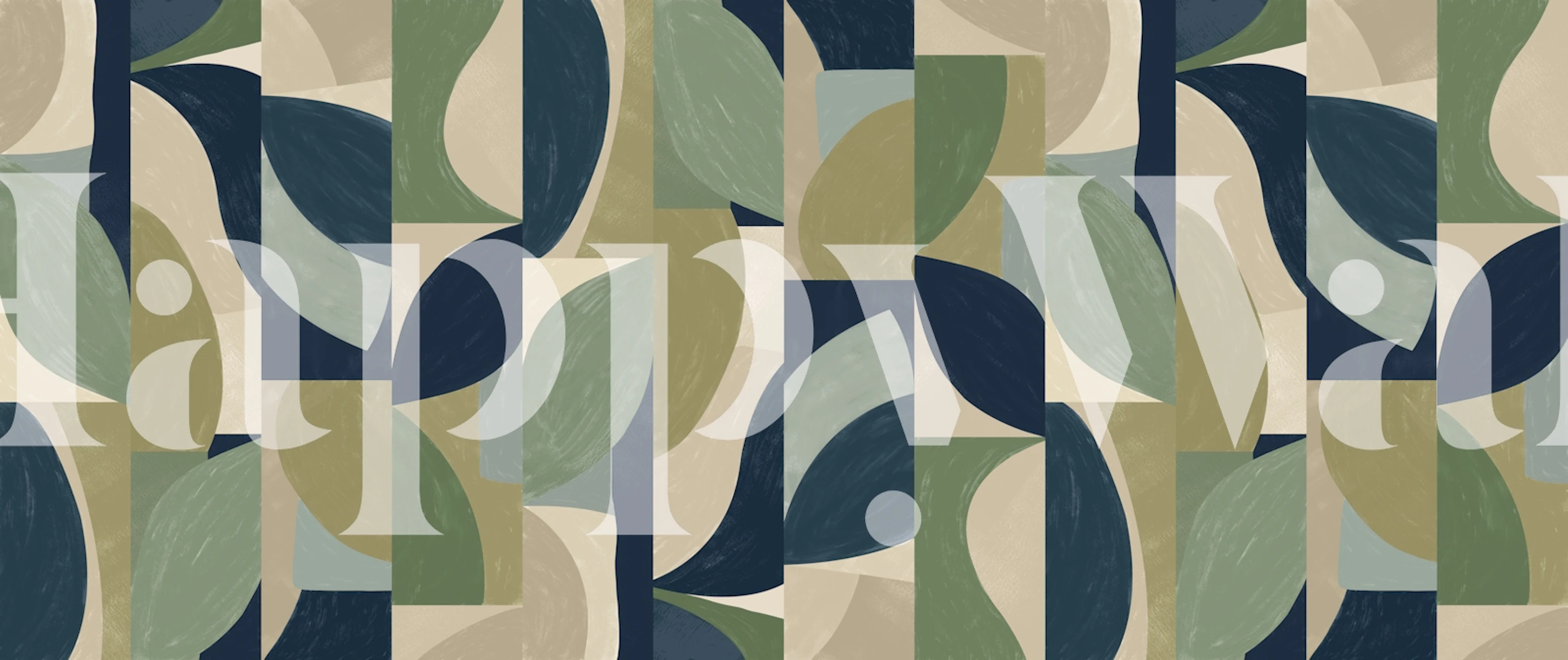 Geometric leaf patterns in earthy tones of green and navy wallpaper